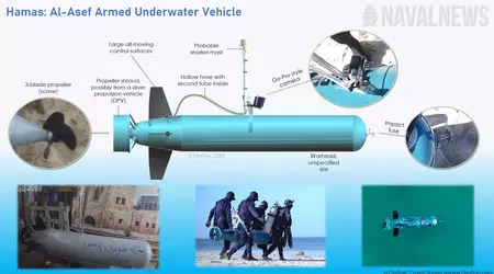 Hamás mostró un torpedo guiado Al-Asef con una cámara de acción y una pequeña ojiva que ya se ha utilizado contra Israel