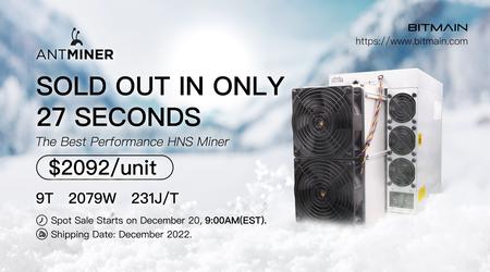Todos los ASIC Antminer HS3 valorados en 2092 dólares para la minería de criptomoneda Handshake se agotaron en 27 segundos