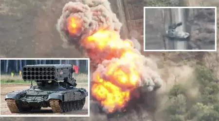 Un dron FPV destrozó un sistema de lanzallamas pesado ruso TOS-1A con misiles termobáricos