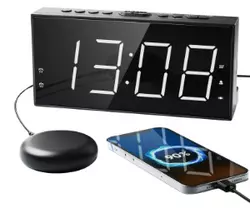 Reloj despertador super ruidoso ROCAM con agitador de cama para durmientes pesados