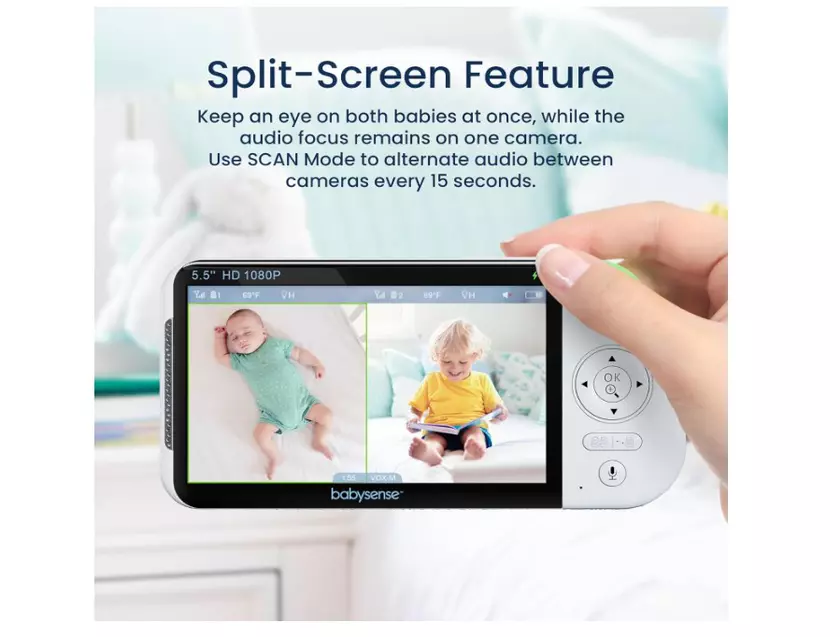 Vigilabebés inalámbrico Babysense 5.5 1080p con pantalla dividida