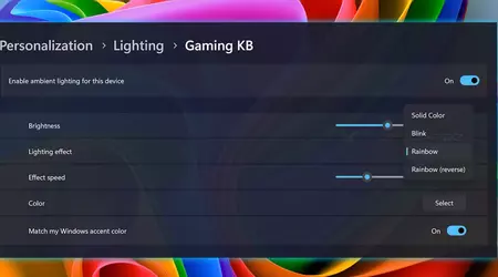 Windows 11 añadirá el control de dispositivos con retroiluminación RGB