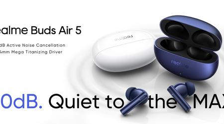 realme Buds Air 5: transductores de 12,4 mm, ANC, protección IPX7 y hasta 38 horas de batería por 39 dólares.