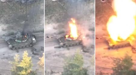 Drones FPV ucranianos destruyeron con artillería un tanque ruso modernizado T-72B3