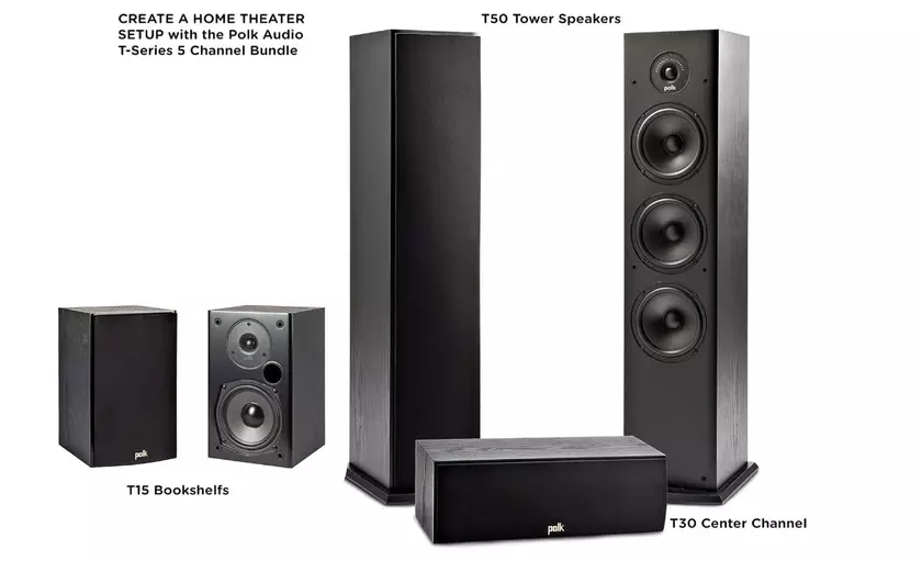 Configuración de cine en casa asequible de la serie T de Polk Audio