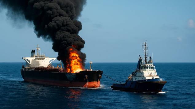 Explosión en un petrolero frente a ...