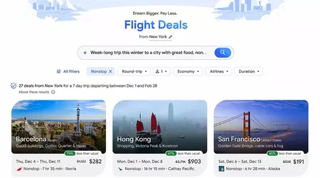 La búsqueda de "Ofertas de vuelos" de Google con IA: dime a dónde quieres ir y escogerá el vuelo más favorable