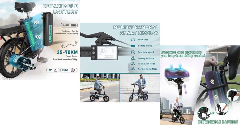 Bicicleta eléctrica plegable HITWAY BK5 16" para ciclistas pesados