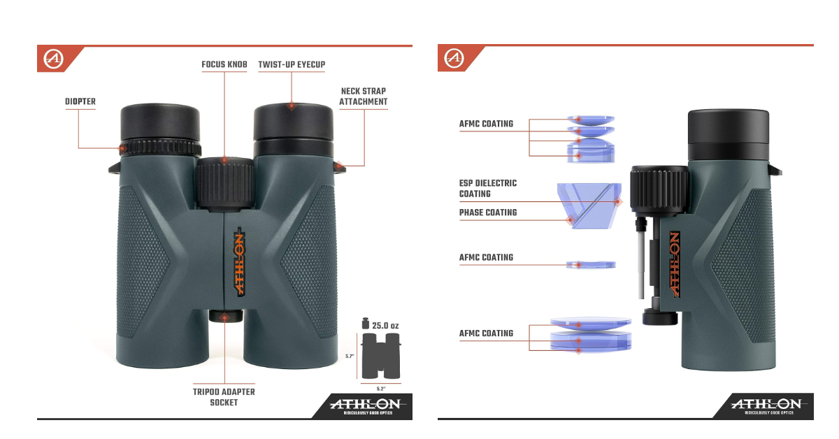 Athlon Optics Midas 8x42 mejores prismáticos ligeros para observación de aves