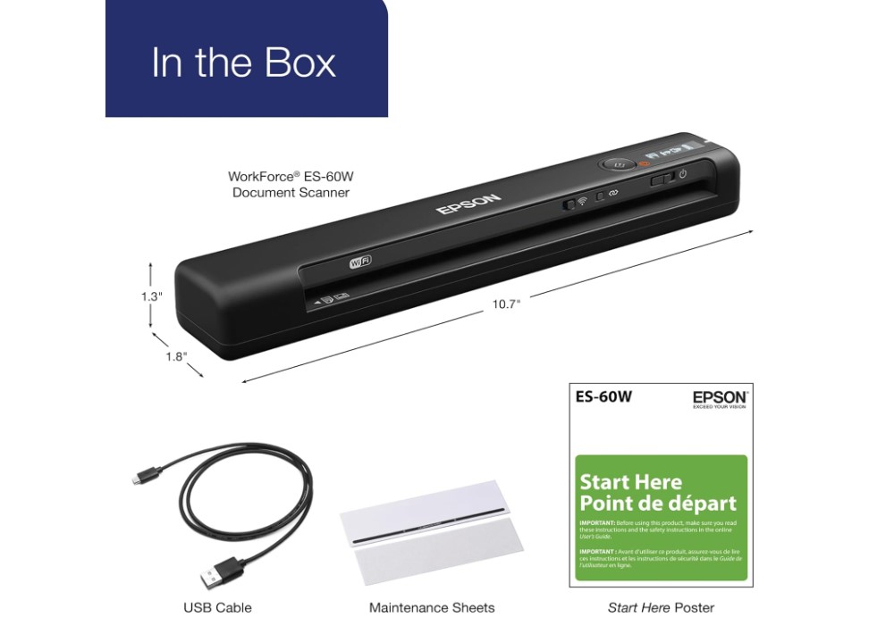 Escáner de documentos portátil Epson Workforce ES-60W