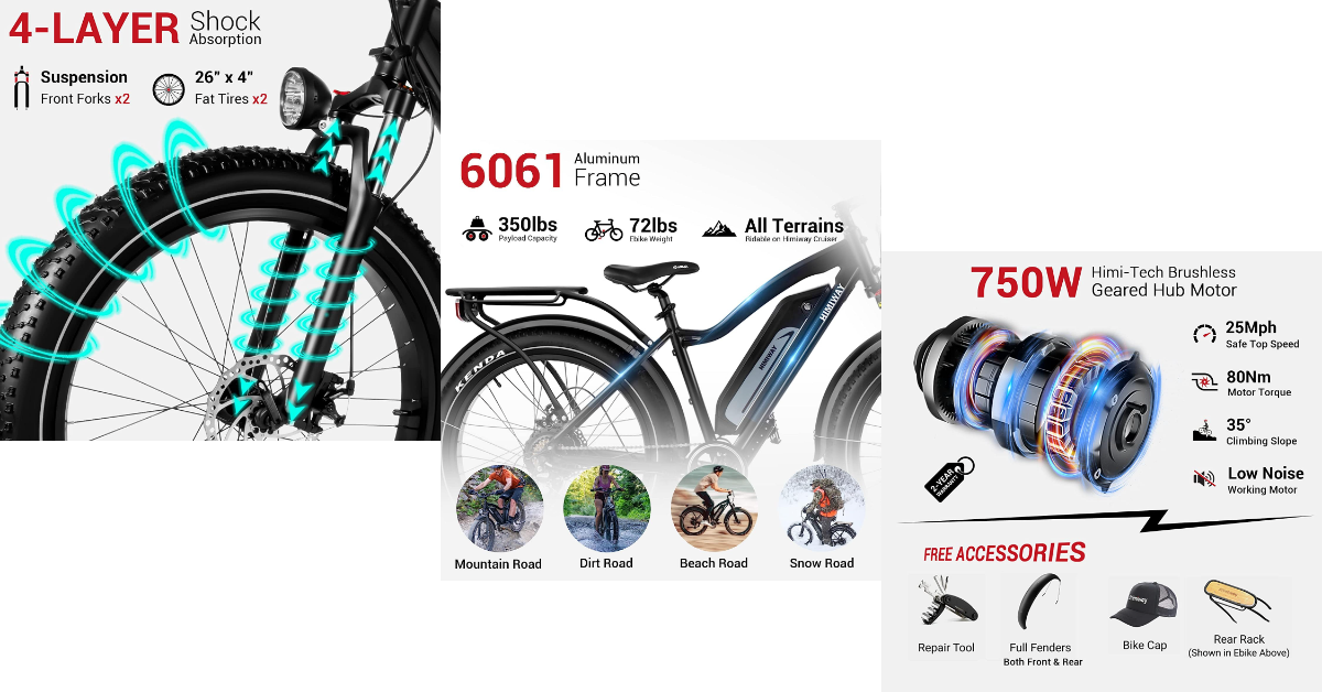 Himiway Cruiser Fat Tirebicicleta eléctrica para personas con sobrepeso