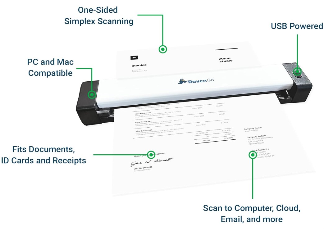 Escáner de documentos móvil Raven Go