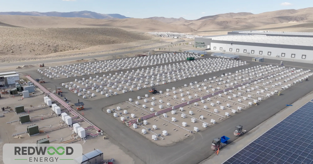 Primera mirada: Redwood Materials muestra una ilustración de un sistema de almacenamiento de energía estacionario
