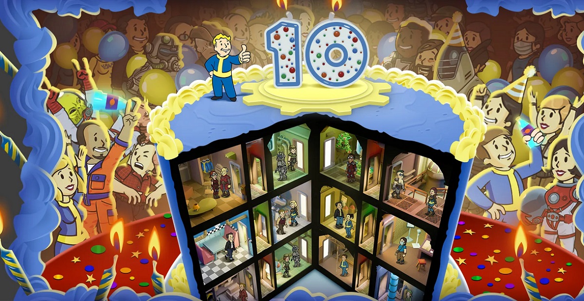 Cartel temático de Fallout Shelter: permutaciones musicales para las fiestas ¡Un nuevo cartel de los creadores de Fallout Shelter: Una celebración para los fans!