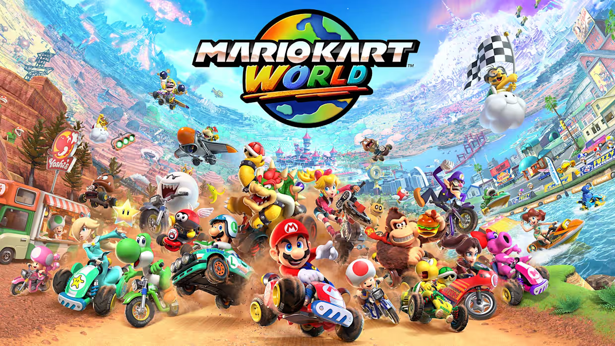 Primera mirada a Mario Kart World: analizando los detalles del nuevo póster Gráficos impresionantes y personajes familiares: ¿qué ofrece el póster de Mario Kart World?