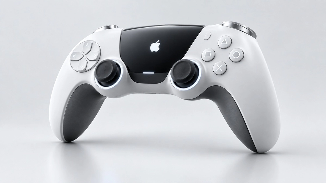 Concepto de mando de juego de Apple generado con IA.