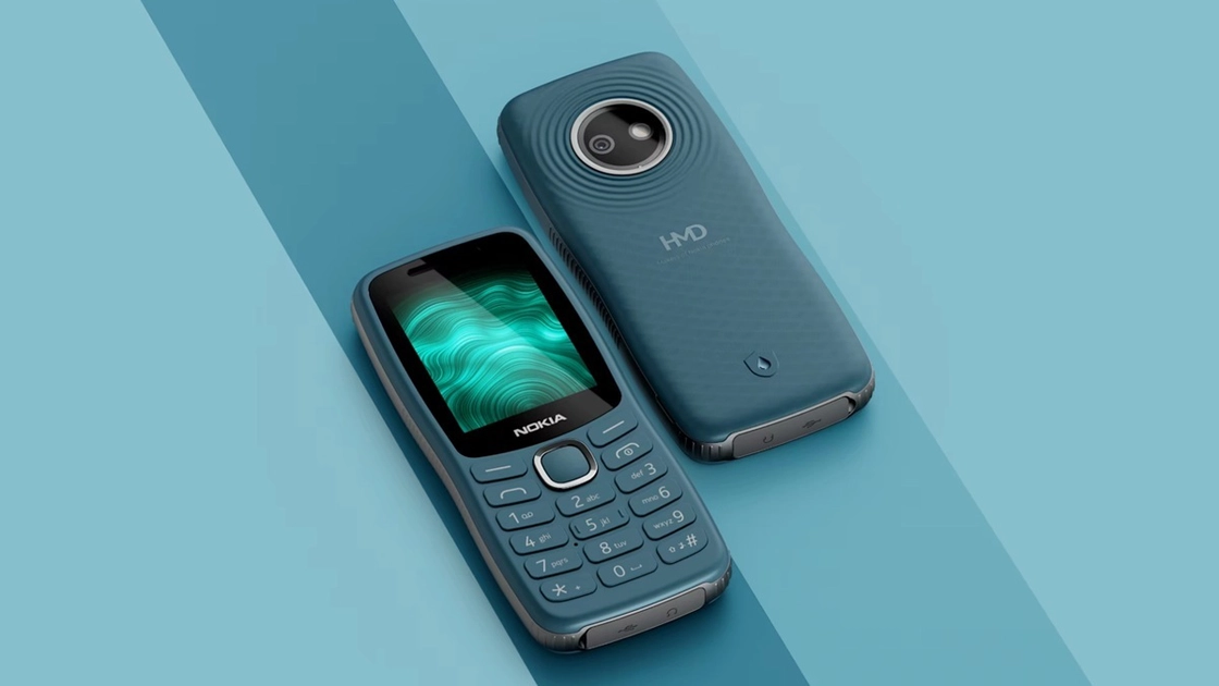 Nokia 123 Shield en verde, con textura antideslizante y tapas de goma en los puertos.