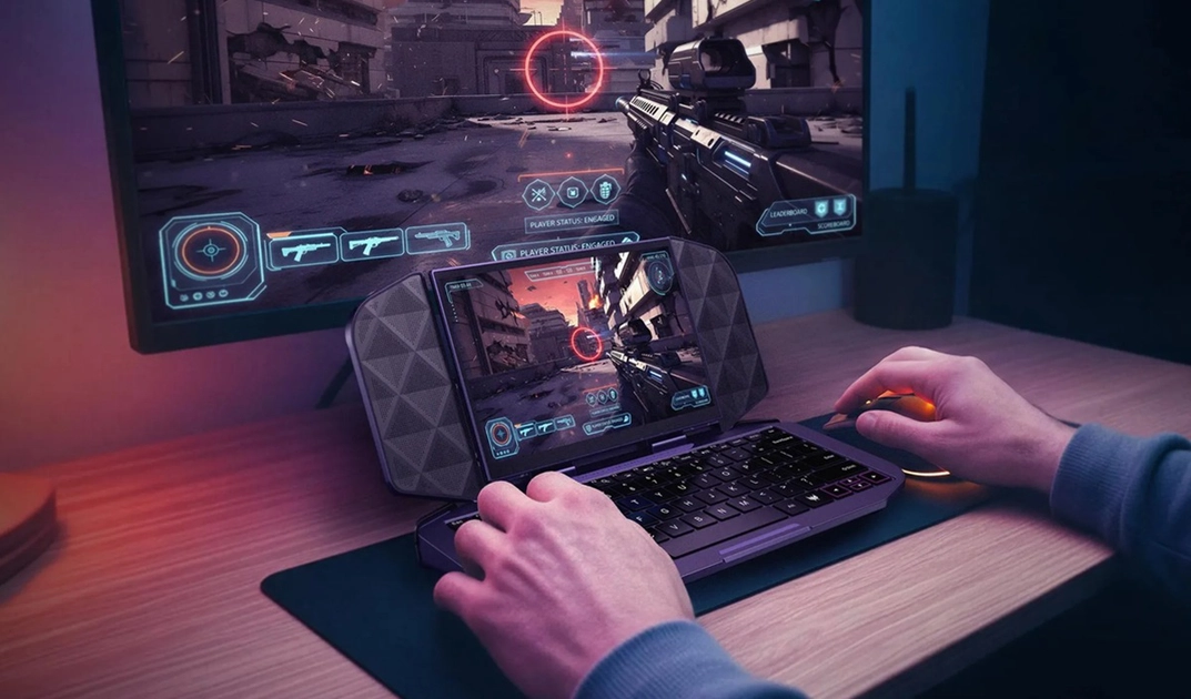 El Project DualPlay Mini de Acer en modo consola portátil, con joysticks y botones ABXY visibles.