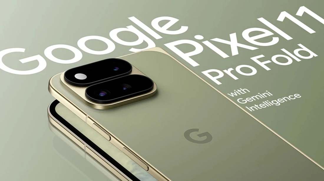 El nuevo módulo de cámara del Pixel 11 Pro Fold en color Pine, con disposición rediseñada de objetivos.