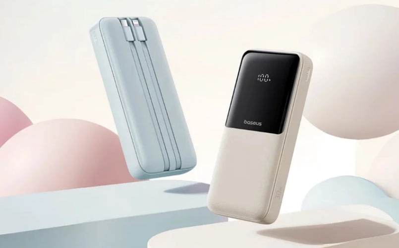 Powerbank Baseus con cables integrados USB-C y Lightning. Ilustración: Baseus