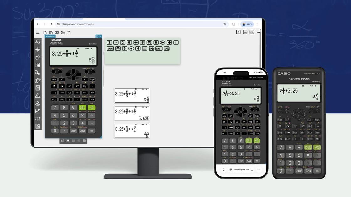El emulador de la fx-300ES PLUS incluye modo de proyección y registro de pulsaciones de teclas.