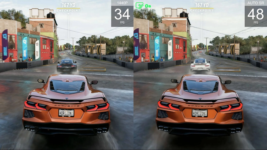 Auto SR escala la imagen de 720p a 1440p usando la NPU del dispositivo, sin necesidad de parches del desarrollador.