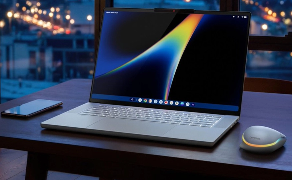 El Lenovo Googlebook 15 con su indicador LED Glowbar en la tapa. Fuente: @_evanblass_