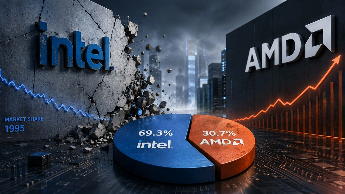 La cuota de Intel en el mercado x86 cae a niveles de 1995, mientras AMD alcanza máximos históricos. Fuente: Mercury Research Q2 2026.
