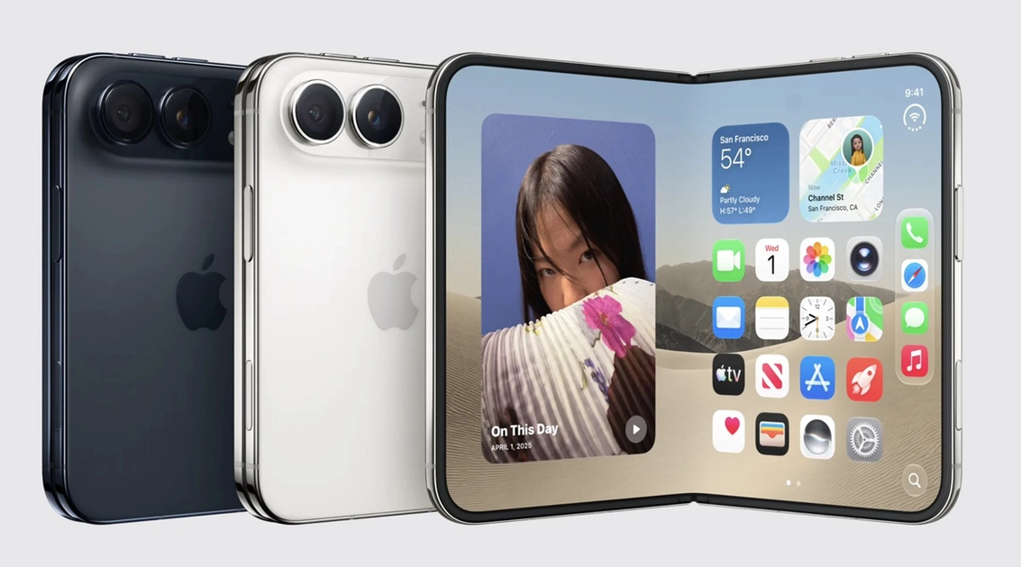 El iPhone Duo desplegado muestra su pantalla interior de 7,6 pulgadas con recubrimiento nano-texture.