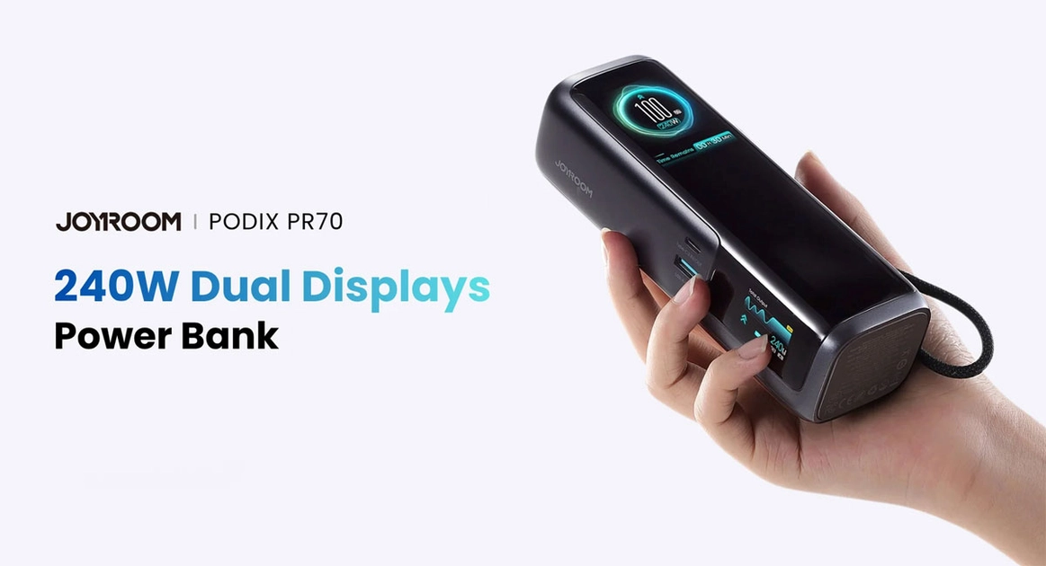 El Joyroom PODIX PR70 muestra datos de potencia, temperatura y estado de la batería en sus dos pantallas TFT.