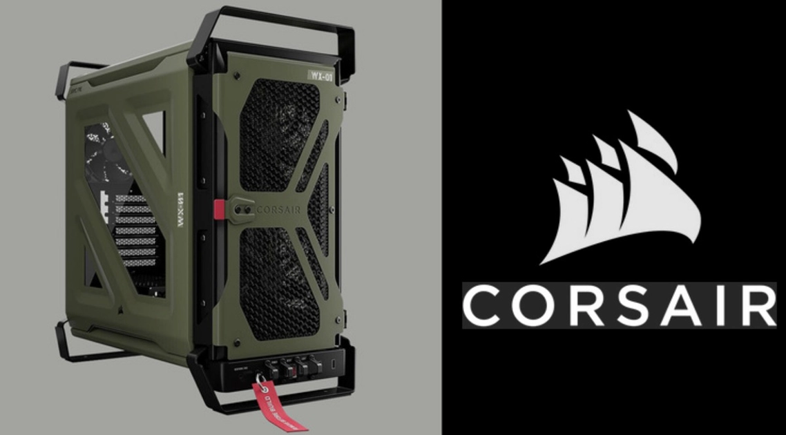 El Corsair Warthog muestra su panel frontal perforado y las asas de transporte heredadas del Vengeance C70.