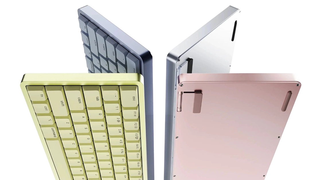 Lofree Flow 2 for Mac en los cuatro colores inspirados en el MacBook Neo: Nebula, Petal, Volt y Silver.
