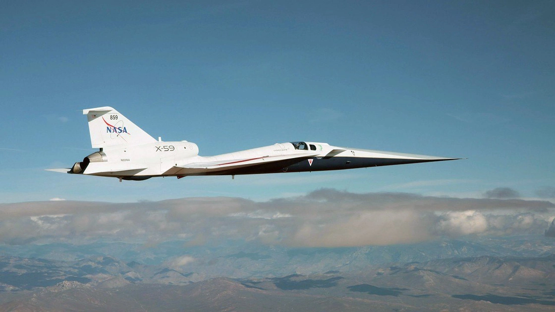 El sistema de visión exterior del X-59 de la NASA muestra una velocidad de Mach 1,077, el primer vuelo supersónico del aparato. Foto: NASA
