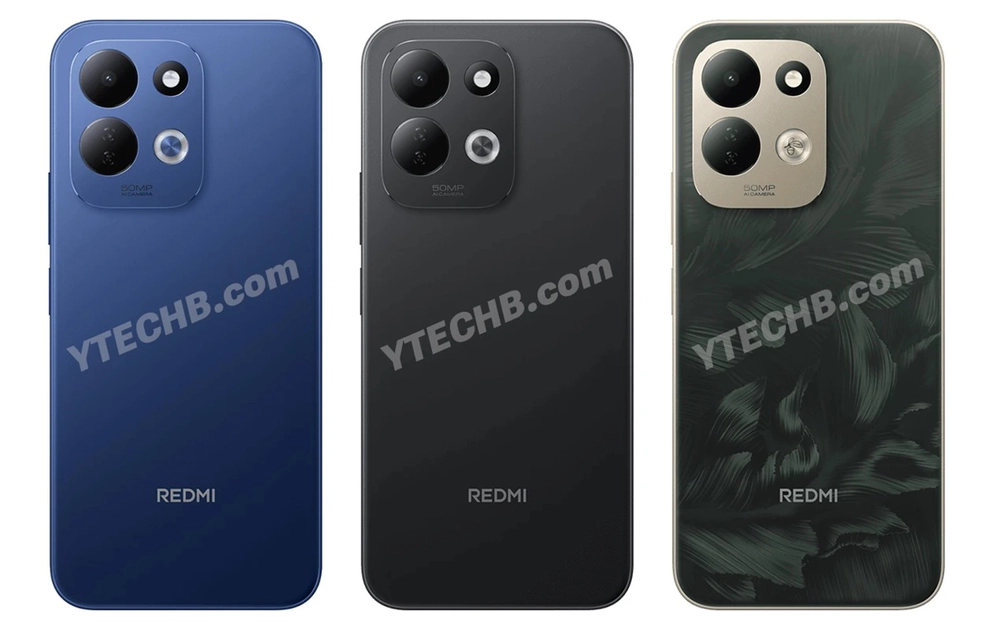 Redmi 17 4G en tres de sus cuatro colores disponibles, según los renders filtrados.