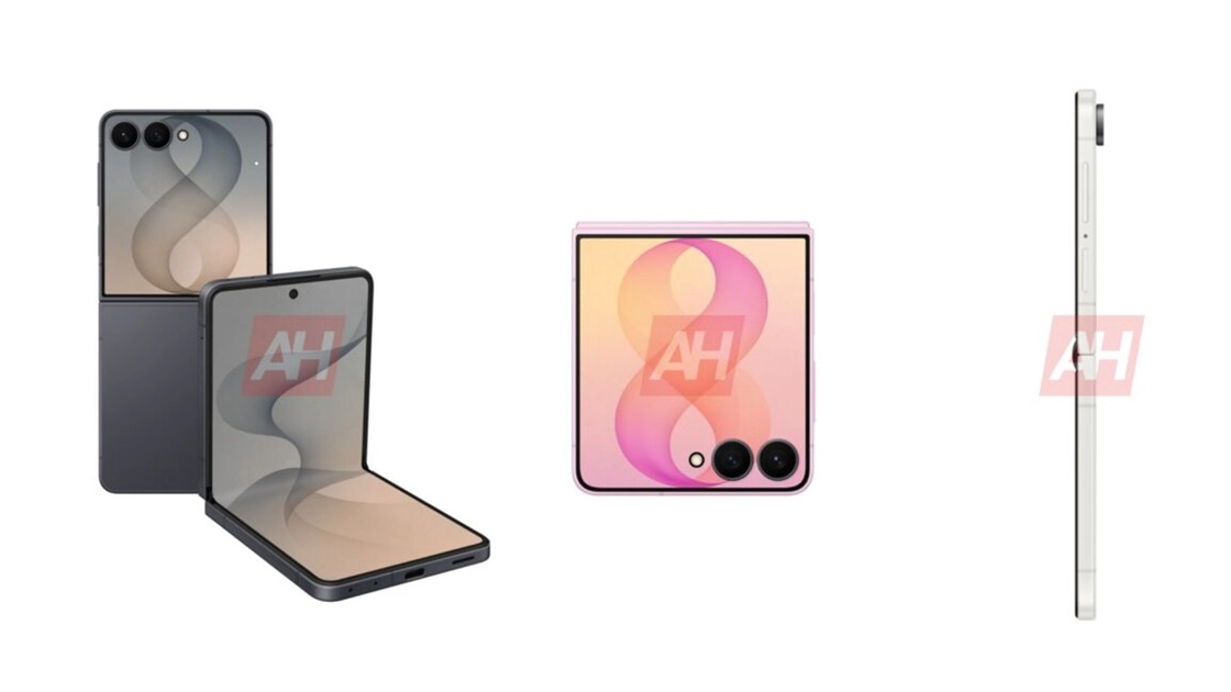 Galaxy Z Flip 8 en color Crema, Grafito y Rosa — renders oficiales filtrados por AndroidHeadlines.