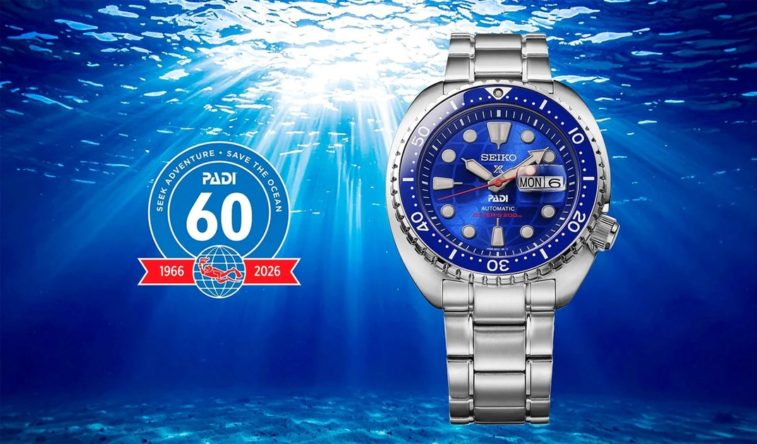 Seiko Prospex HBB002 PADI 60th Anniversary Limited Edition — edición limitada a 8.000 unidades, con esfera azul inspirada en el logotipo del 60 aniversario de PADI.