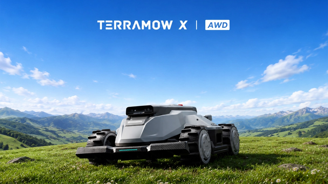 El TerraMow X AWD pesa 40 kg, tiene tracción total y puede superar pendientes de hasta 42°.