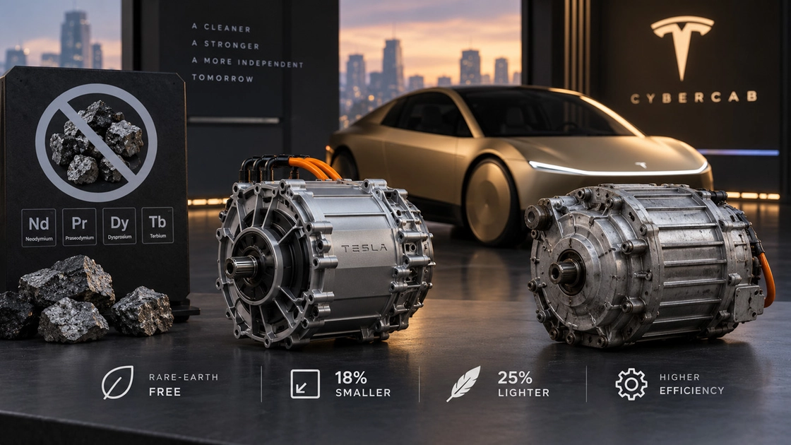 El motor del Tesla Cybercab prescinde de las tierras raras: más ligero, más pequeño y sin depender de China