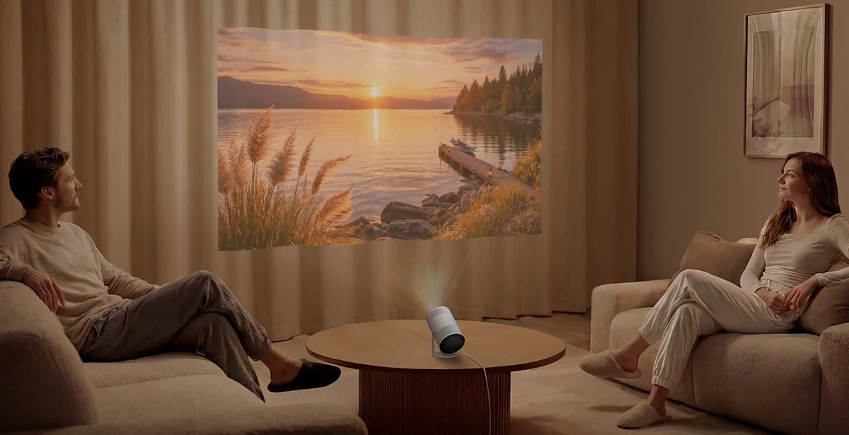Samsung Freestyle+: diseño cilíndrico con base giratoria de 180°.