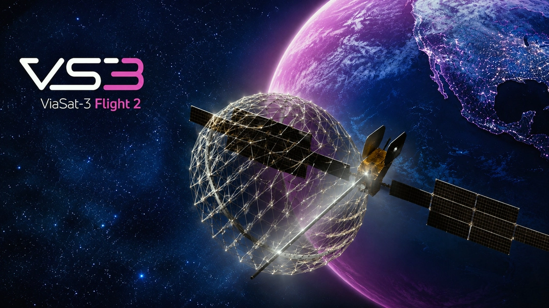 El satélite Viasat-3 F2, lanzado en noviembre de 2025, aguarda la autorización de la FCC para comenzar a operar comercialmente.