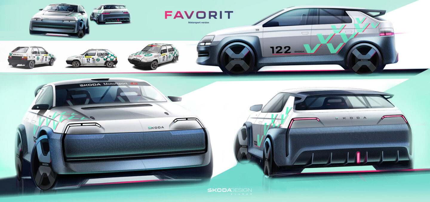 Concepto de la versión de competición del moderno Skoda Favorit Concepto de la versión de competición del moderno Skoda Favorit. Ilustración: Ljudmil Slavov (Ljudmil Slavov) / Skoda