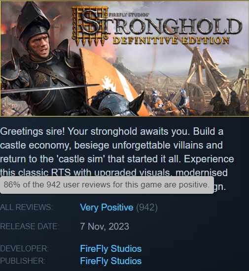 El clásico de estrategia no ha perdido vigencia: Los usuarios de Steam alaban Stronghold: Definitive Edition y recomiendan familiarizarse con él-2 El clásico de estrategia no ha perdido vigencia: Los usuarios de Steam alaban Stronghold: Definitive Edition y recomiendan familiarizarse con él-2