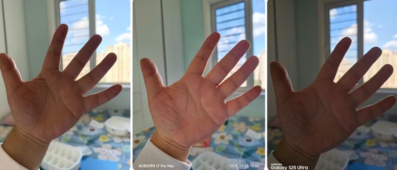 Foto de una mano con contraluz utilizando diferentes teléfonos inteligentes