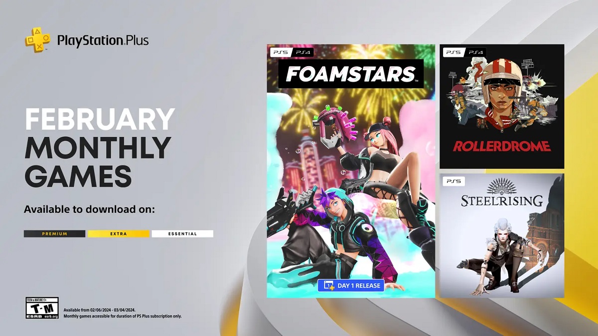 Los suscriptores de PS Plus tendrán acceso a tres juegos en febrero: Foamstars, Rollerdrome y Steelrising.