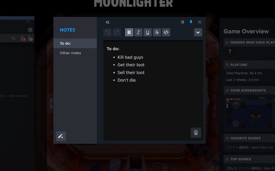 Se ha publicado una importante actualización para el cliente beta de Steam. Los desarrolladores han mejorado la superposición, han añadido una opción de notas de texto y han simplificado el manejo de las capturas de pantalla-4