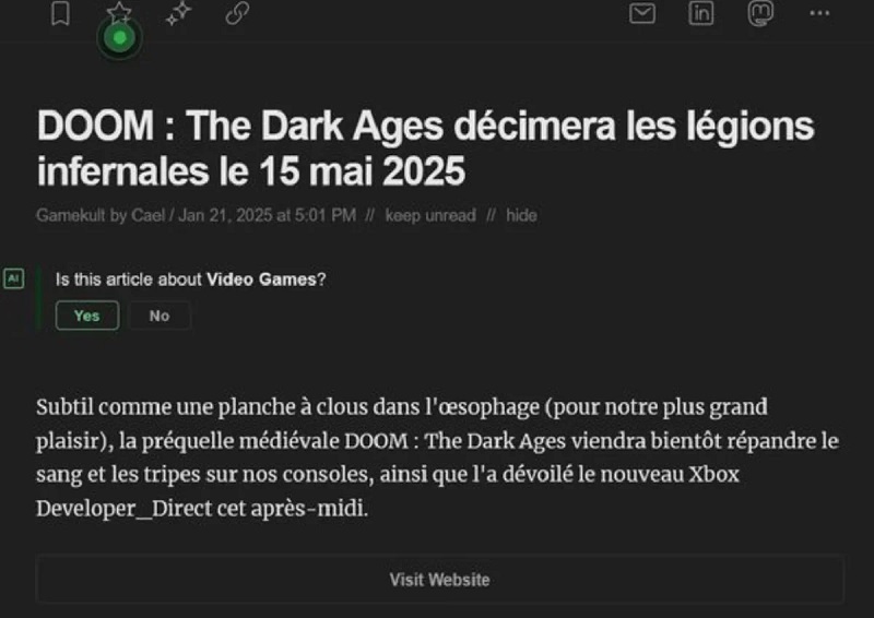 Captura de pantalla del artículo del sitio web de Gamekult