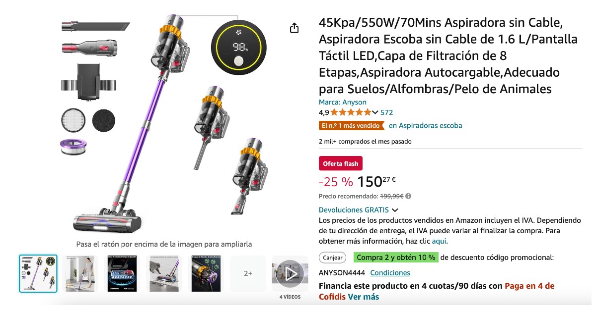 Aspirador sin cable Anyson con 49€ de descuento¡Una oferta por tiempo limitado! Aspirador sin cable Anyson con 49€ de descuento¡Una oferta por tiempo limitado!