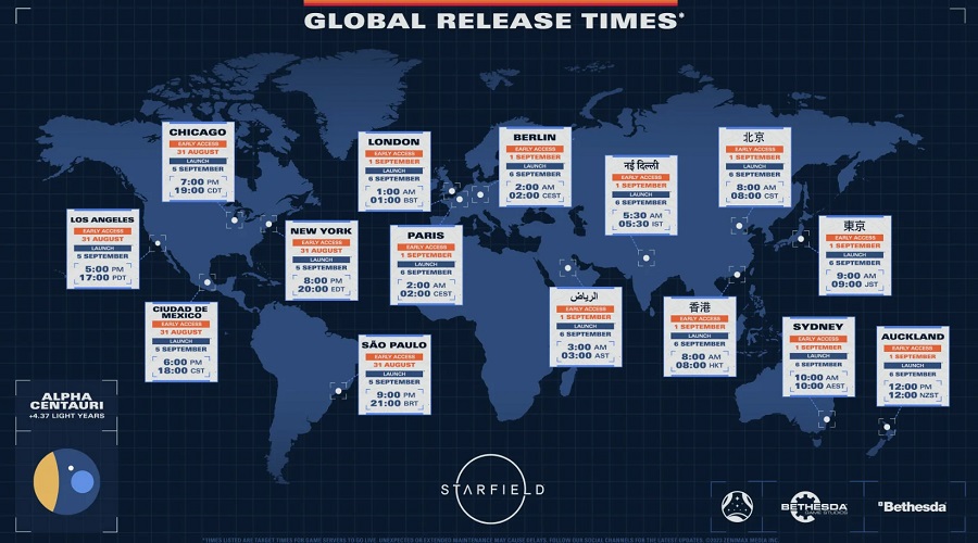 Bethesda ha publicado un mapa visual con los horarios de lanzamiento de Starfield en diferentes zonas horarias y ha recordado los requisitos de sistema de su ambicioso juego de rol-2 Bethesda ha publicado un mapa visual con los horarios de lanzamiento de Starfield en diferentes zonas horarias y ha recordado los requisitos de sistema de su ambicioso juego de rol-2