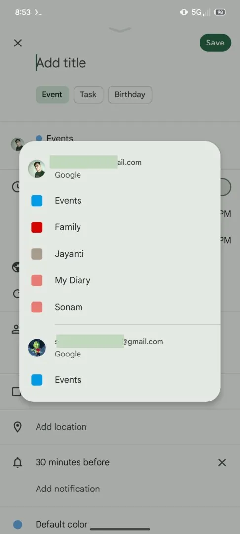 Seleccionar un calendario para un evento en Google Calendar
