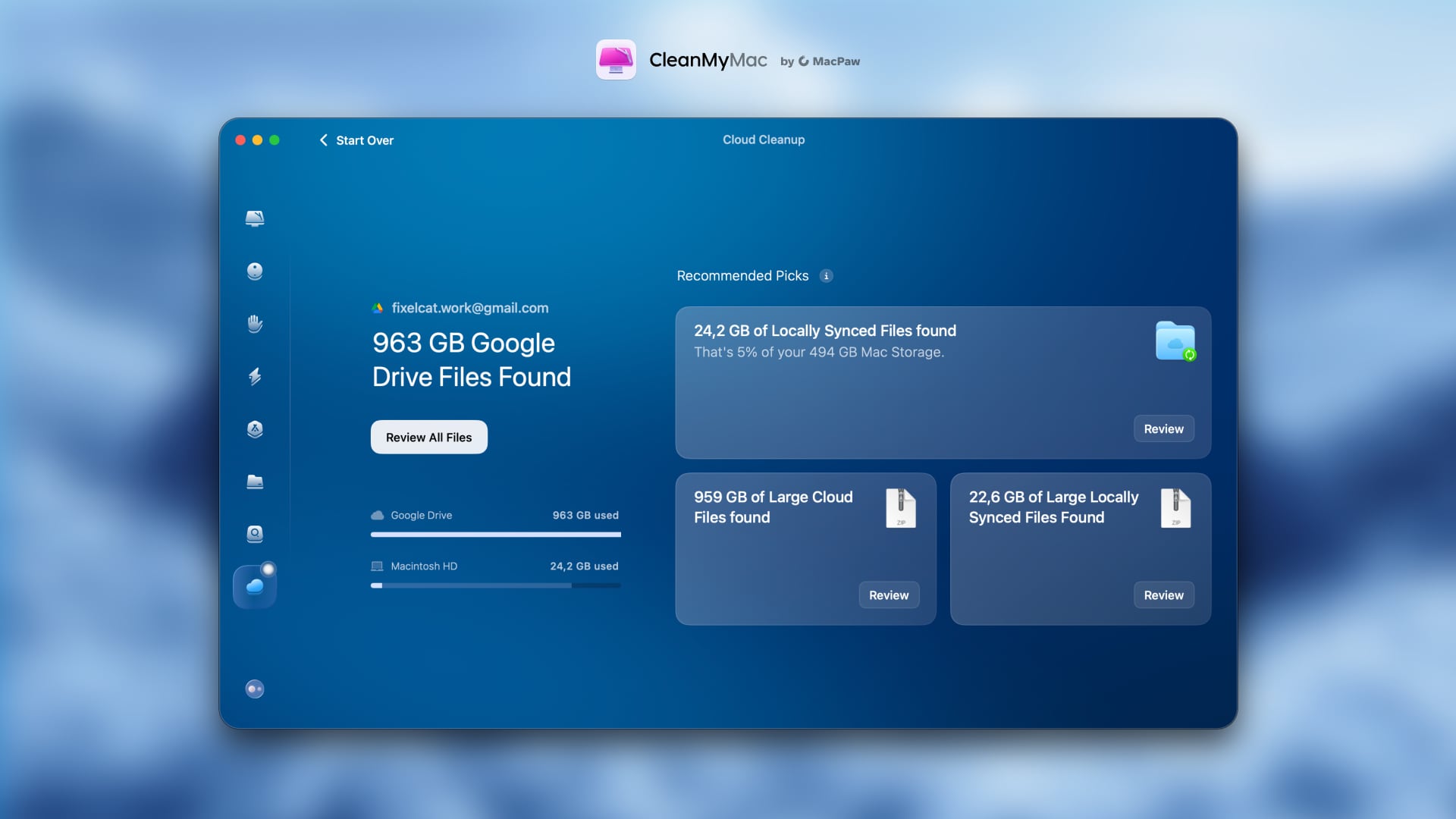 CleanMyMac Cloud Cleanup - Interfaz de la aplicación CleanMyMac Cloud Cleanup - Interfaz de la aplicación